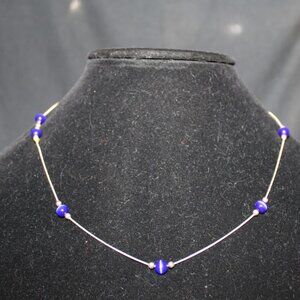 Sterling Silver and Blue Tiger eye beads necklace